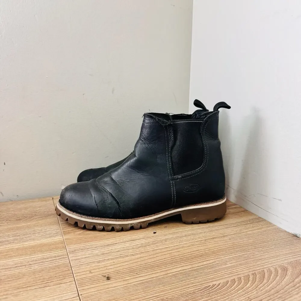 Chaco Fields Chelsea Black Leather Ankle Boots Women’s Size 8